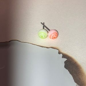 green and pink pastel mixed matched earrings